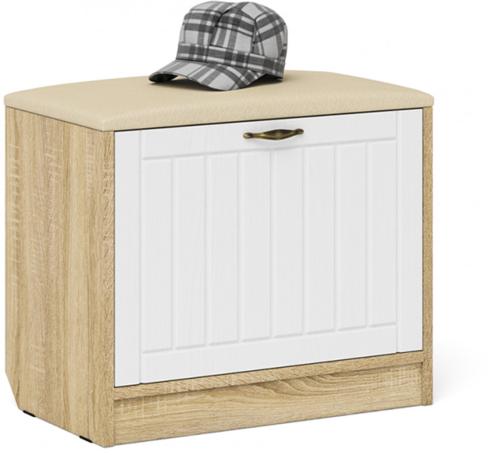 Прихожая П-6 Компоновка № 21, дуб сонома/фасады МДФ белое дерево фрезеровка прованс