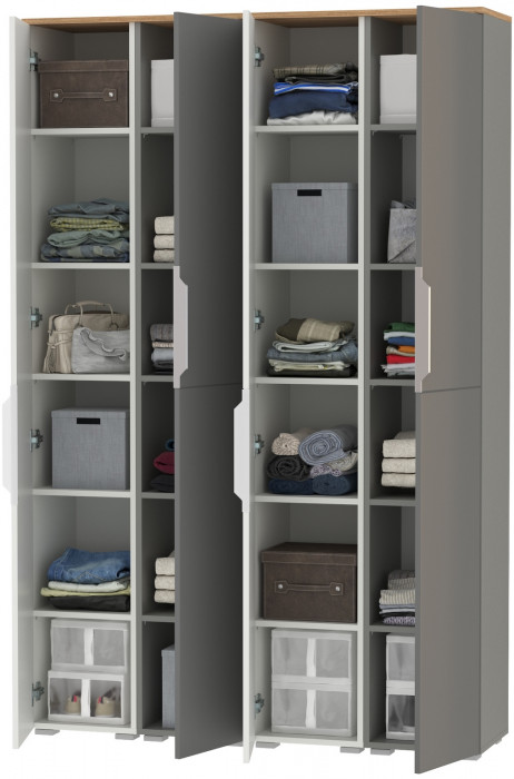 Октава Набор шкафов 47, цвет белый шагрень/серый графит/дуб крафт золотой/фасады МДФ белый шагрень/серый графит, ШхГхВ 128,8х35,3х197,6 см., ун. сб.