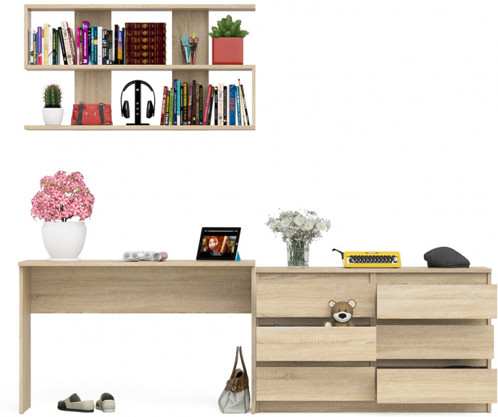 Мори письменный стол МСП1200.1 + Комод МК1200.6 + Полка 1200, дуб сонома
