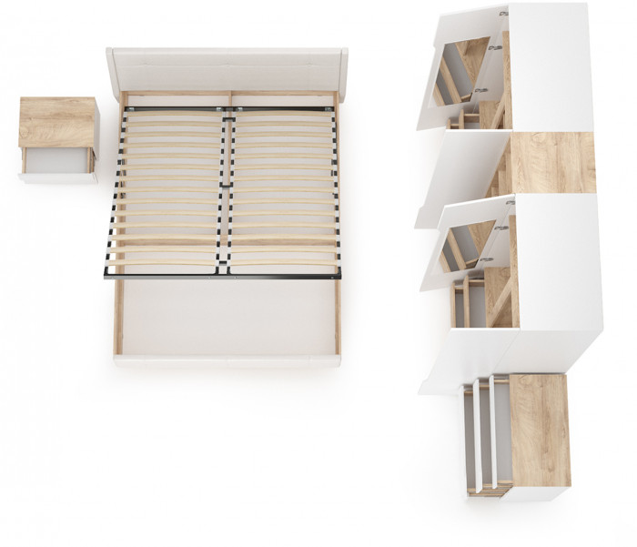 Муссон Спальня № 05, белый/дуб эндгрейн элегантный/искусственная кожа белая