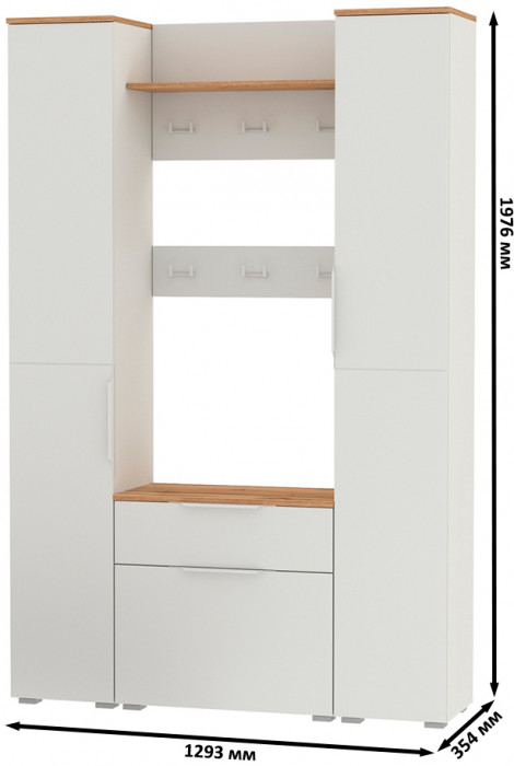 Октава Прихожая 20, белый шагрень/дуб крафт золотой/фасады МДФ белый шагрень