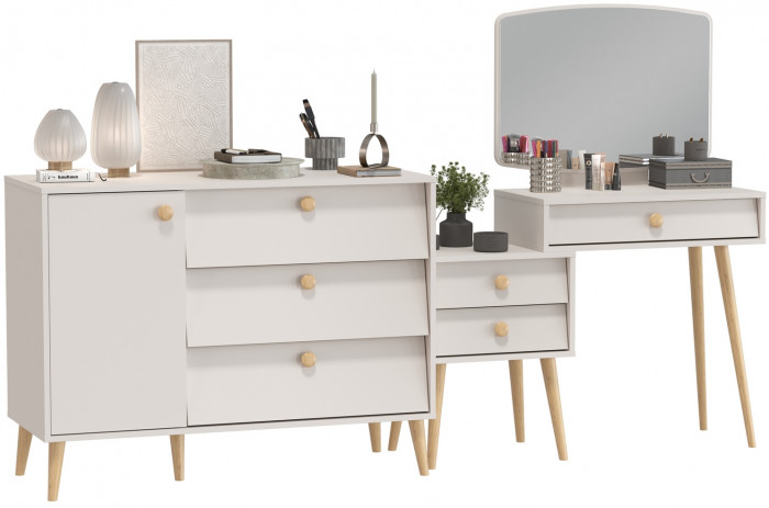 Афина Спальня Трюмо + Комод с дверкой и тремя ящиками, кашемир серый