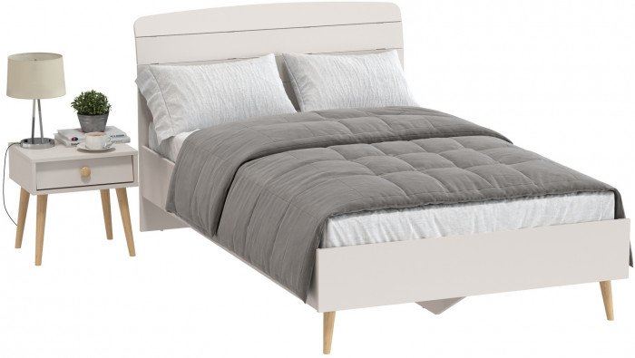 Афина Спальня Кровать 1200 + Тумба прикроватная, цвет кашемир серый, ШхГхВ 123,6х210,2х95,7 + 45х37х45 см., сп.м. 1200х2000 мм., б/м, основание есть