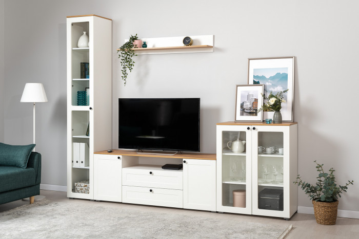 Остин 16.394.01 Шкаф-витрина(тумба), цвет белый шагрень/дуб крафт золотой, ШхГхВ 80х41,9х99,3 см.