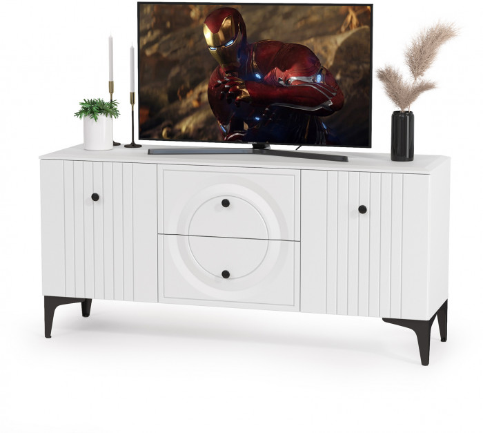 Валенсия Гостиная № 074, цвет ЛДСП белый шагрень/МДФ белый шагрень, ШхГхВ 301,3х38,3х225,2 см., универсальная сборка