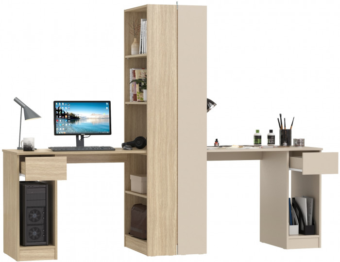 Два Стола письменных Лайт 10.01, цвет плэйн/сатин, ШхГхВ 230,6х58,2х179 см., универсальная сборка(обязательно крепление к стене)