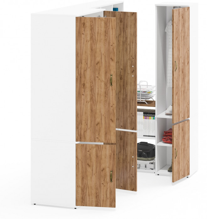 Лидер-8 Шкаф МД 19Б + Стол + Полка + Пенал 21Б, белый шагрень/крафт золото