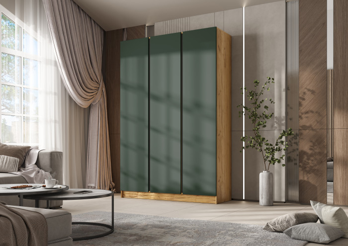 Келвин Шкаф 3-х створчатый 1500, Дуб крафт/Изумрудный