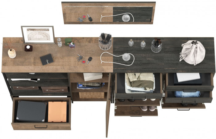 Трувор Прихожая 145, цвет дуб гранж песочный/интра, ШхГхВ 209х37х195 см., универсальная сборка