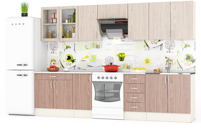 Кухня Мери 08 ШВ800+ШВ400+ШВв600+ШВ400+ШВС800+ШНМ800+ШН4Я400+ШН400+ШН1Я800, цвет дуб/ясень шимо светлый/тёмный, ШхГхВ 300х30х67 см./240х60х85 см.