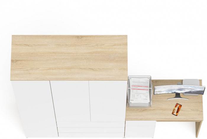 Мори Стол компьютерный МС-1 левый + Шкаф МШ1200.1, цвет дуб сонома/белый, ШхГхВ 210,4х50,4х209,6 см., выдвижной ящик слева, НЕ универсальная сборка