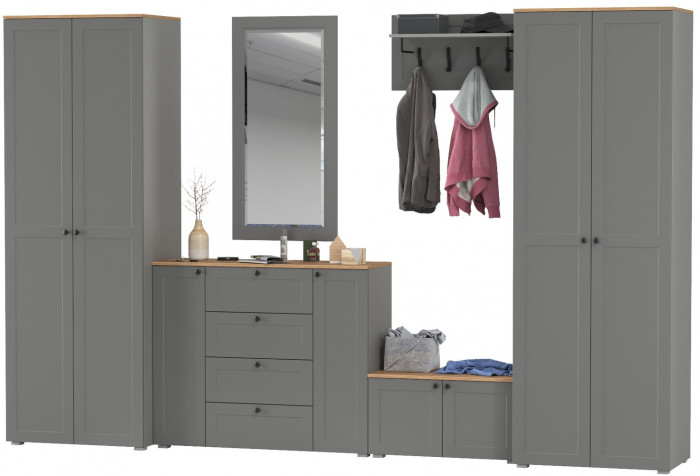 Остин Прихожая 54, цвет серый графит/дуб крафт золотой, ШхГхВ 360х54,3х229,6 см., универсальная сборка