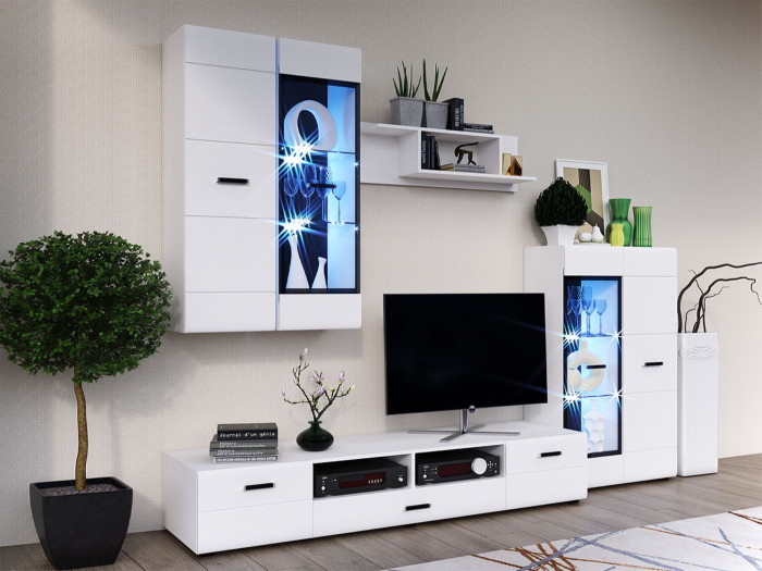 Гостиная Нэнси NEW МДФ Вариант №1 (Белый глянец, Венге)