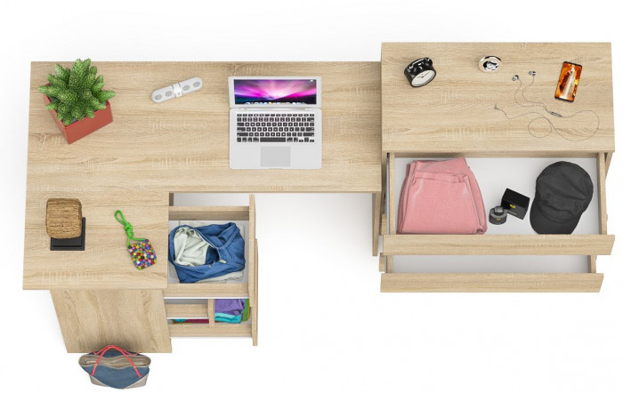 Мори компьютерный стол МС-16 левый + Комод МК800.4, дуб сонома