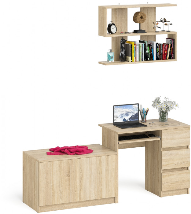 Мори компьютерный стол МС-6 правый + Тумба МА900.1 + Полка 900, дуб сонома