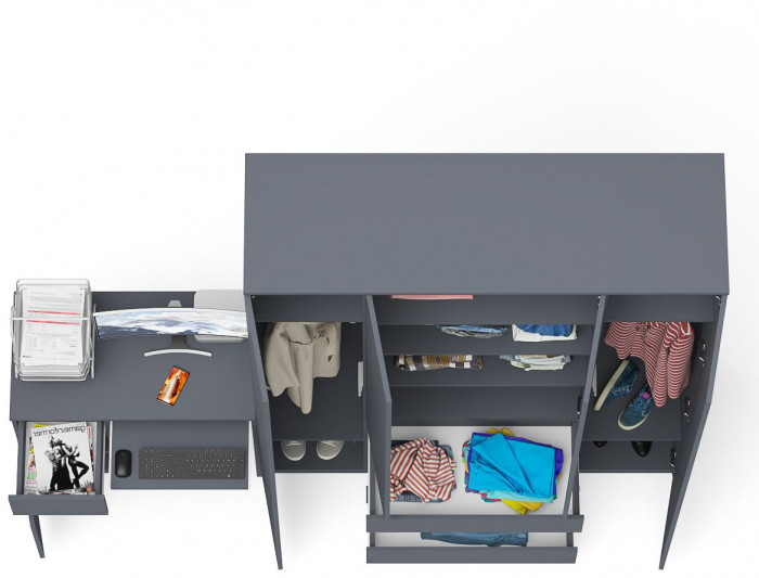 Мори Стол компьютерный МС-1 левый + Шкаф МШ1600.1, цвет графит, ШхГхВ 250,4х50,4х209,6 см., выдвижной ящик слева, НЕ универсальная сборка