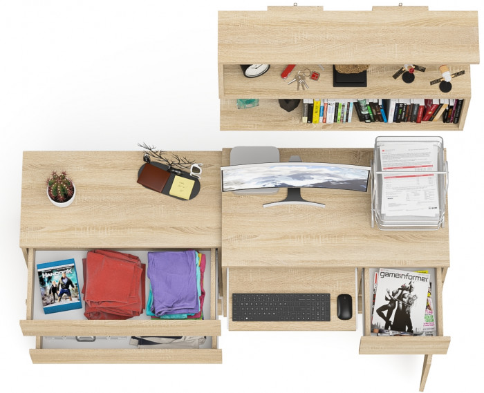 Мори Стол компьютерный МС-1 правый + Комод МК800.1 + Полка 900, цвет дуб сонома, ШхГхВ 170,4х50х209,6 см., НЕ универсальная сборка