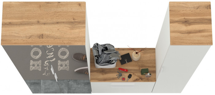 Октава Прихожая 21, цвет белый шагрень/дуб крафт золотой/фасады МДФ белый шагрень, ШхГхВ 161,5х35,4х197,6 см., универсальная сборка