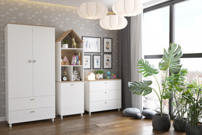 Эйп 13.14 Шкаф комбинированный, цвет белый/дуб белый, ШхГхВ 53х41,5х183,8 см., универсальная сборка