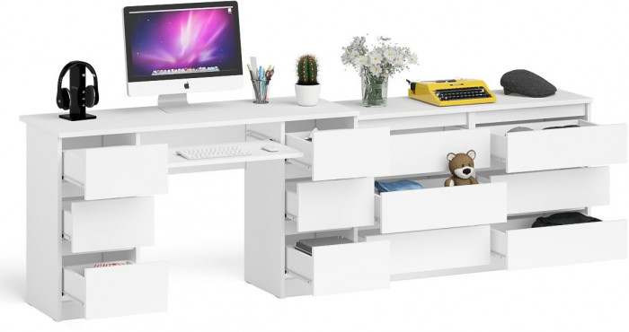 Мори Стол компьютерный МС-2 + Комод МК1200.6, цвет белый, ШхГхВ 255,8х50х76,6 см., универсальная сборка