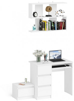 Мори Стол компьютерный МС-6 левый + Тумба ТМП400.1 + Полка 900, цвет белый, ШхГхВ 130,4х50х209,6 см., НЕ универсальная сборка