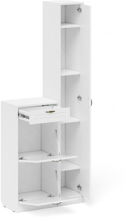 Прихожая П-6 Компоновка № 22, белая шагрень/фасады МДФ белое дерево фрезеровка прованс