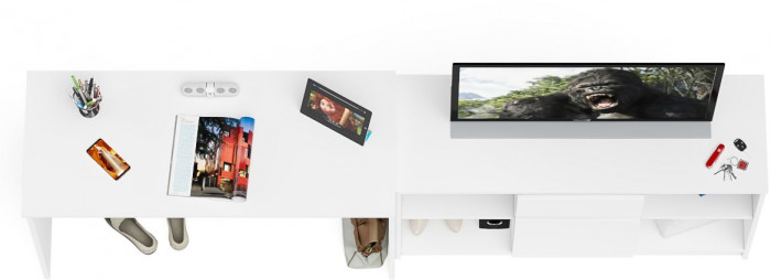 Мори Стол письменный МСП1200.1 + Тумба МТВ1204.1, цвет белый, ШхГхВ 240,8х50х76,6 см., универсальная сборка