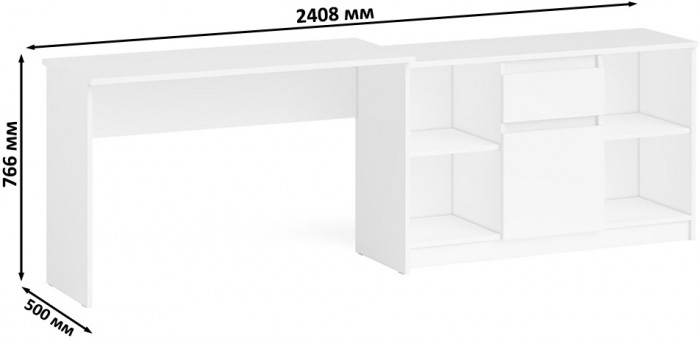 Мори Стол письменный МСП1200.1 + Тумба МТВ1204.1, цвет белый, ШхГхВ 240,8х50х76,6 см., универсальная сборка