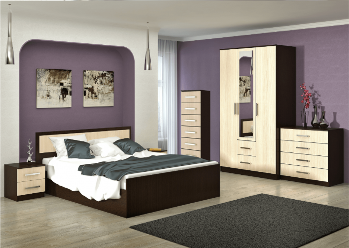 Модульная спальня Фиеста ЛДСП композиция 2 (Венге / дуб беленый)