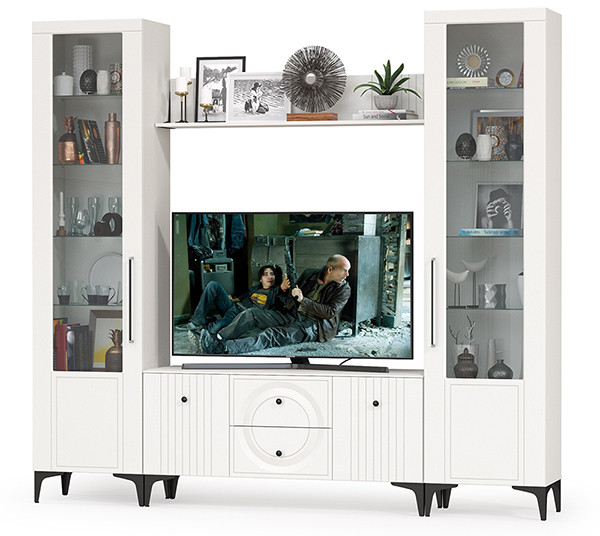 Валенсия Гостиная № 062, ЛДСП белый шагрень/МДФ белый шагрень