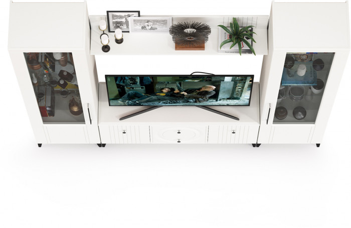 Валенсия Гостиная № 062, ЛДСП белый шагрень/МДФ белый шагрень