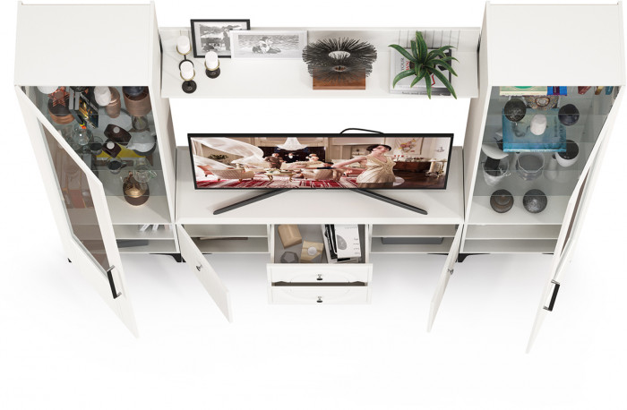 Валенсия Гостиная № 062, ЛДСП белый шагрень/МДФ белый шагрень