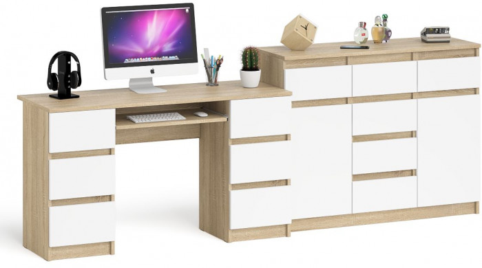 Мори компьютерный стол МС-2 + Комод МК1200.4, дуб сонома/белый