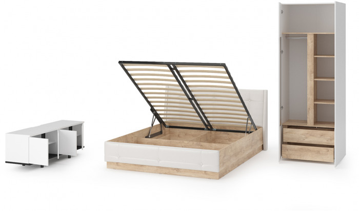 Муссон Спальня № 08, белый/дуб эндгрейн элегантный/искусственная кожа белая