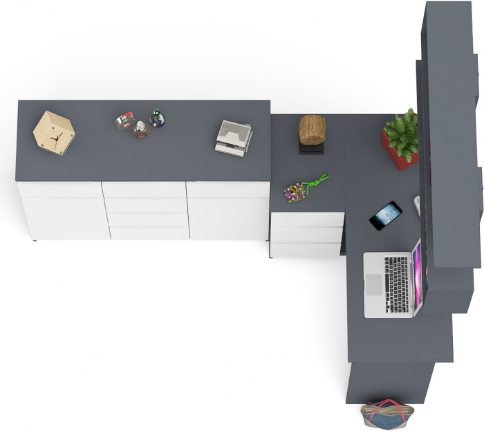 Мори компьютерный стол МС-16 левый + Комод МК1200.4 + Полка 1200, графит/белый