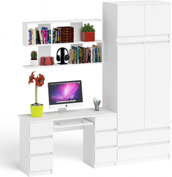 Мори компьютерный стол МС-2 + Шкаф МШ900.1 + Антресоль МА900.1 + Полка 1200, белый