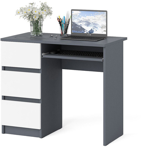 Мори компьютерный стол МС-6 левый, графит/белый
