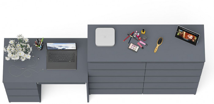 Мори Стол компьютерный МС-6 левый + Комод МК1200.10, цвет графит, ШхГхВ 210,4х50х115 см., выдвижные ящики слева, НЕ универсальная сборка