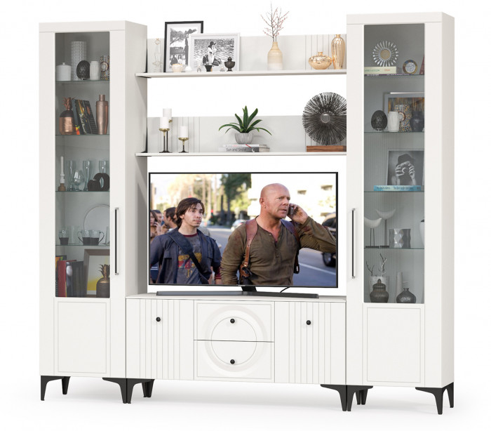 Валенсия Гостиная № 063, ЛДСП белый шагрень/МДФ белый шагрень