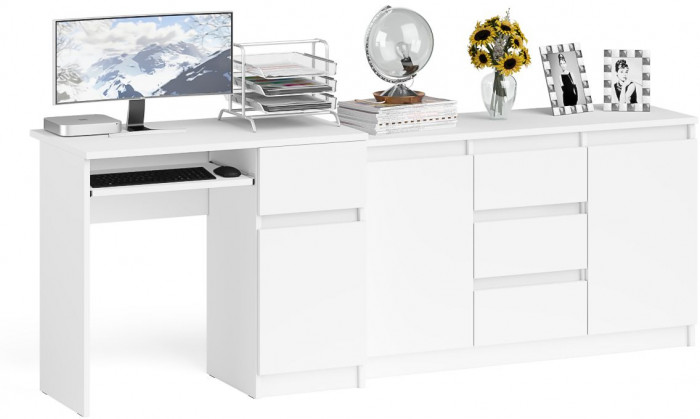 Мори компьютерный стол МС-1 правый + Комод МК1200.3, белый