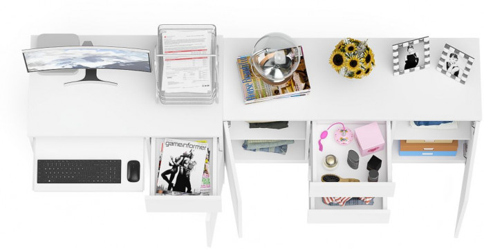 Мори компьютерный стол МС-1 правый + Комод МК1200.3, белый