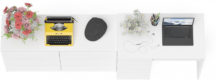 Мори компьютерный стол МС-6 левый + Комод МК1200.6, белый