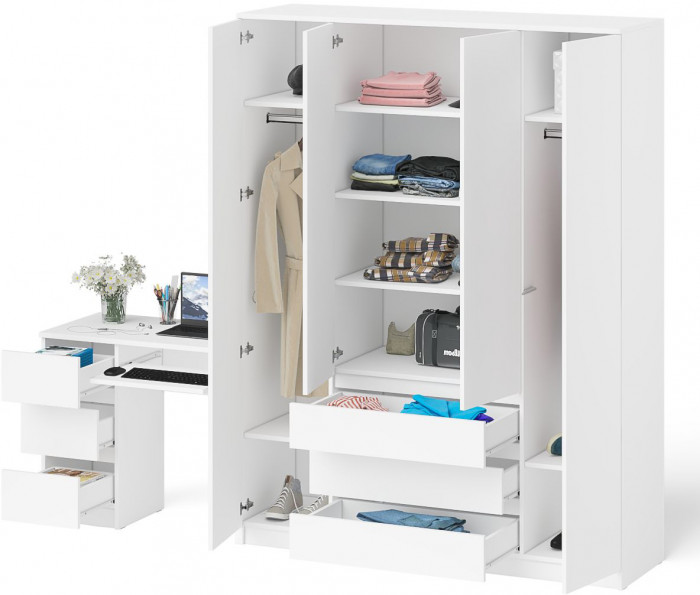 Мори компьютерный стол МС-6 левый + Шкаф МШ1600.1, белый