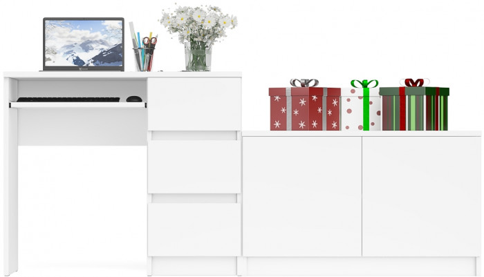 Мори компьютерный стол МС-6 правый + Тумба МА900.1, белый