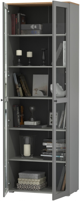 Остин 16.394.02 Шкаф-витрина, цвет серый графит/дуб крафт золотой, ШхГхВ 80х41,8х229,8 см.