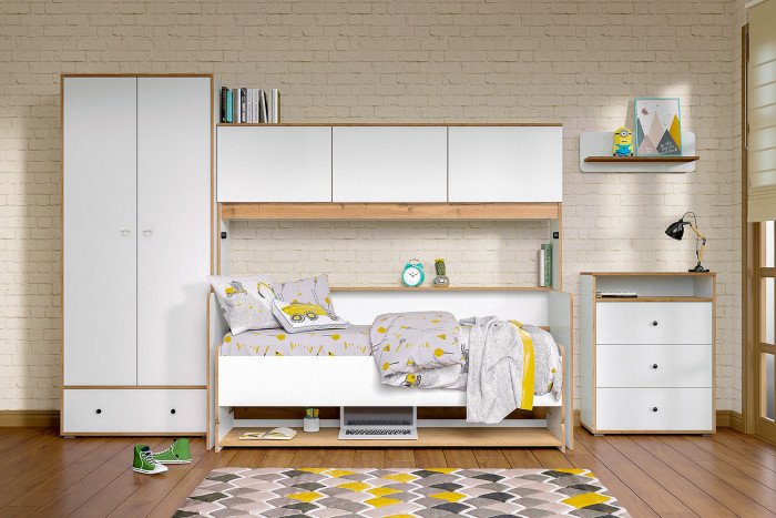 Вуди 13.293 Комод + Полка 15.46, цвет белый премиум/дуб крафт золотой, ШхГхВ 70х43,1х170 см.