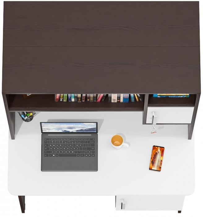 Два стола письменных с надстройкой С-МД-1-09Н, цвет венге/белый шагрень, ШхГхВ 210х57х162 см., НЕ универсальная сборка