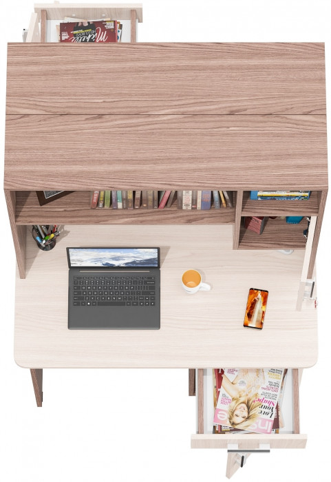 Два стола письменных с надстройкой С-МД-1-09Н, цвет ясень шимо светлый/ясень шимо тёмный, ШхГхВ 210х57х162 см., НЕ универсальная сборка