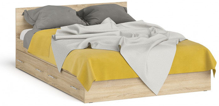 Мори Кровать с ящиками 1400, цвет дуб сонома, ШхГхВ 143,5х203,5х70 см., сп.м. 1400х2000 мм., без матраса, основание есть
