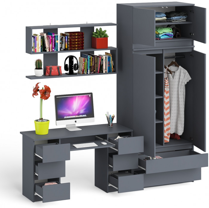 Мори компьютерный стол МС-2 + Шкаф МШ900.1 + Антресоль МА900.1 + Полка 1200, графит